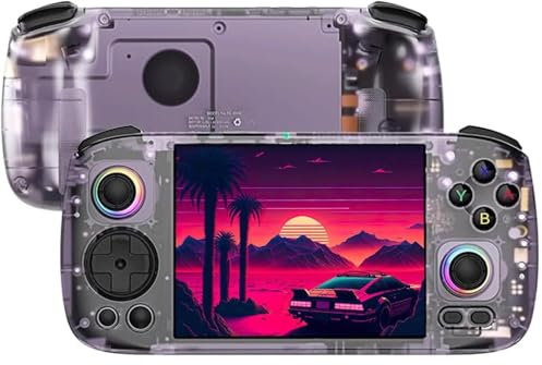 RG406H Android 13 Retro Game Console, 128GB Internal Storage + 128GB SD Card, 4000+ Titles, Powerful Performance, 4 IPS Touchscreen, Hall Effect Joysticks, Wi-Fi, Bluetooth (Transparent-Purple)