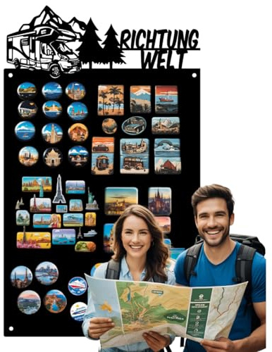 Anwicar Magnettafel - Magnetische Pinnwand mit Camper-Motiv - ideal für Magnete und Notizen - magnetisches Whiteboard - beschreibbare Tafel - inkl. Montageset - 30x50 cm - Schwarz