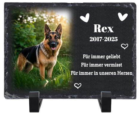 Personalisierte Gedenktafel aus Schiefer für Haustiere, Gedenkstein mit Foto und Text, 20x30 cm, Schwarz