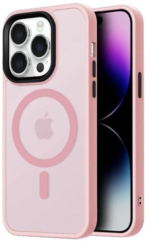 Mixroom - Cover Custodia Bumper Opaco per iPhone 14 Pro Compatibile con MagSafe Accessori Cerchio Magnetico Integrato Retro Semitrasparente Bordo Morbido in TPU Silicone Rosa