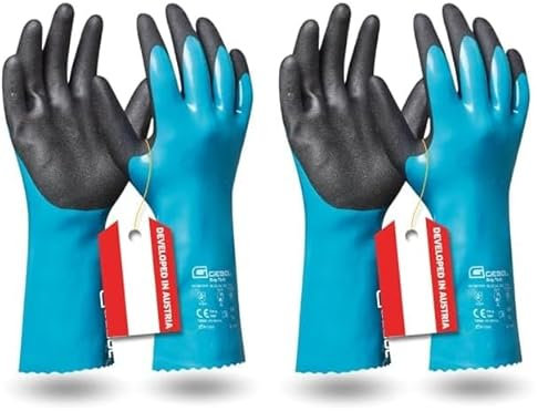 Gebol Grip Tech, lange Gummihandschuhe mit Chemikalienschutz, wasserfeste Nitrilhandschuhe zum Schutz vor Putzmittel, Säure, Fett & Öl, Arbeitshandschuhe mit sicherem Grip, Gr. XL (Gr. 10), Blau