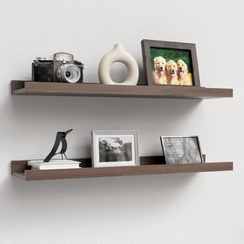 RICHER HOUSE Wandregal Walnuss, 60x13 cm, Schweberegal aus MDF Holz,2er Set