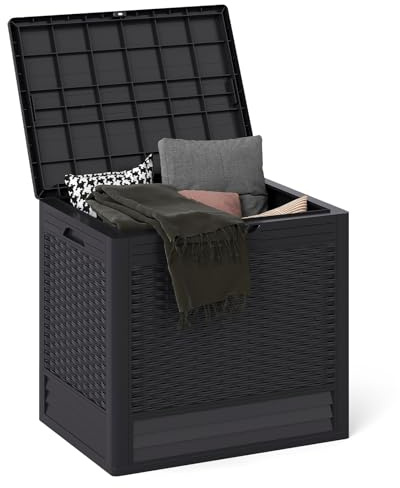 GIANTEX 96L Gartenbox, wasserdichte Auflagenbox für In- & Outdoor, abschließbarer Aufbewahrungsbox Rattanoptik, Kissenbox für Paketlieferung, Poolzubehör & Gartengeräte (Braun)