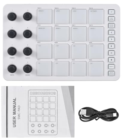 Aumotop MIDI Controller Portable Wireless MIDI Keyboard Easy Integration for Music Producers DJ RGB Backlight and Note Repeat Functions for Beat Makers 16 Strike Pads - White