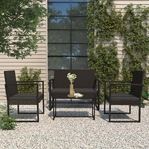 Tonture 4-TLG. Garten-Lounge-Set Schwarz, Poly Rattan Außenbereich, mit Kissen, Couch & Tisch für Terrasse, Balkon, Veranda