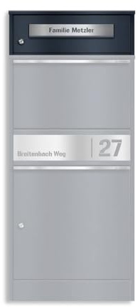 Metzler Brieffach für Paketbox Bispo 2 mit Gravur | Erweiterung bis 5 Fächer | Anthrazit RAL 7016 | Edelstahl Namensplatte | wetterfester Stahl