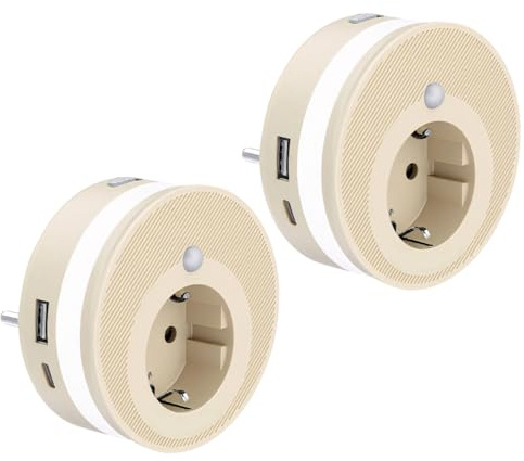 Enchufe de luz nocturna con detector de movimiento y sensor crepuscular, lámpara LED con modos de encendido/automático/apagado, luz de enchufe con USB-C y USB-A, para interior, habitación infantil