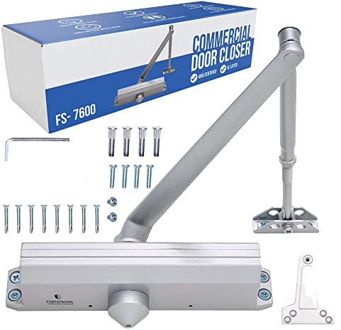 Commercial Door Closer FS-7600 - Adjustable Grade 1 Commercial Standard Automatic Door Closing Mechanism – ADA Compliant - Aluminium Finish – Medium Traffic Areas -Fitting Instructions UL Listed