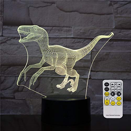 3D Dinosaurier Nachtlicht für Kinder 3D optische Täuschung Lampe Nachttischdekoration Lampe Geschenk für Kinder Jungen 7 Farben ändern mit Touch + Fernbedienung
