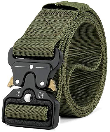MOZETO Taktischer Gürtel, Unisex Militär Gürtel mit Schnellspanner Metallschnalle, Nylon Gürtel für Outdoor, Arbeit, Militär, Freizeit, Jagen - Gift Packaging,Armee Grün,XL-153cm