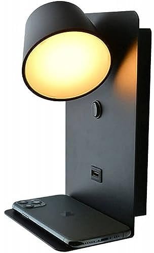 BarcelonaLED Lámpara Aplique de pared LED Aluminio negro con base de carga USB, foco orientable de 6W blanco cálido 2700K e interruptor para dormitorio cabecero lectura salón