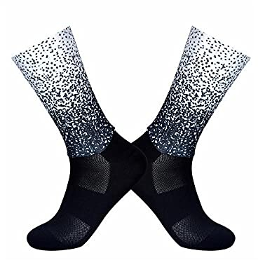 HHSW Calze Sportive Da Uomo Anti-Slip Silicone Summer Aero Bianco Linea Ciclismo Sport Sport Calzini Da Corsa-Punto In Bianco E Nero_Taglia (35-46)