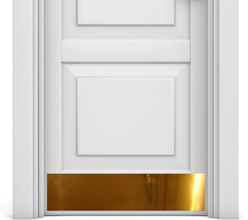 Deck The Door - Door Kick Plate - Elegant Accent & Durable Protection - Anodized Aluminum - Includes Easy Self-Adhesive - 8x32, Shiny Brass