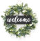 SOMYTING Artificial Eucalyptus Wreath with Wooden Welcome Sign,16 Inch Welcome door wreath Spring wreaths for front door Wall Hanging Accessories Summer Wreath (Brown Sign)