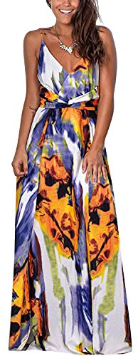 BUOYDM Robe Longue Femme Ete Robe de Plage Boheme Maxi Robe de Soirée Élegante Cocktail Chic
