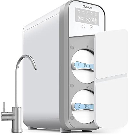 Deepuro Sistema de filtración de agua de ósmosis inversa RO Filtro de agua debajo del fregadero 600 GPD con tecnología de filtración de 5 etapas, purificador de agua sin tanque, valor visible TDS y