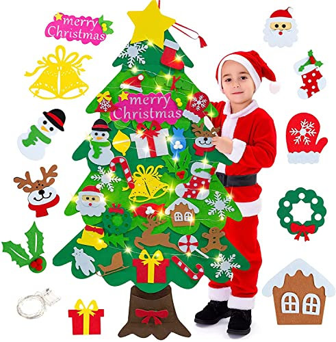 Albero di Natale in Feltro per Bambini, 40inch Albero Natale Feltro con 40 Ornamenti e 5m Stringa Luci, Regalo di Natale per Bambini, Decorazione da Parete per Porta (41pcs)