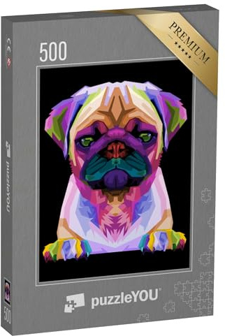 puzzleYOU: Puzzle 500 Teile „Illustration: Niedlicher Mops im Pop-Art-Stil“ – aus der Puzzle-Kollektion Mops, Hunde