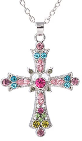 LIKGREAT Collana Croce per Donna Fede Religiosa Gioielli Regalo Infinity Crocifisso Ciondolo in Cristallo per Ragazze 18 Pollici di Lunghezza con Catena Regolabile (rosa blu)