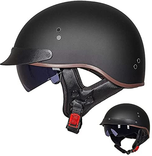 Casque Bol Brain Retro Visière Intégrée Homologué ECE pour Cruiser Chopper Scooter Cyclomoteur, J-L: (59~60cm)