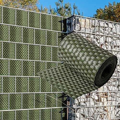 NYVI Polyrattan Sichtschutzstreifen Privafence Grün 255 x 19 cm 6 Rollen (15,3 Meter) - SPARSETS - Sichtschutz für Doppelstabmatten Zaun - Premium Zaunsichtschutz