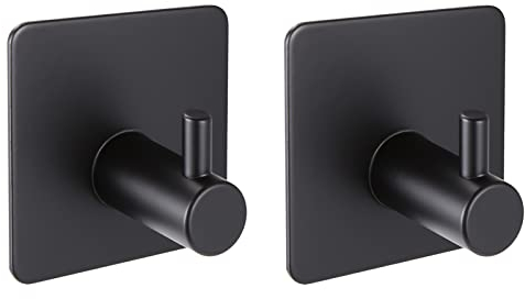 LIYUABU Selbstklebende Haken Handtuchhaken,Schwarze Edelstahl Wand Duschhaken, Strapazierfähig zum Aufhängen von Handtüchern, Mänteln und Roben in Badezimmer/Küche/Schlafzimmer (2 Stück)