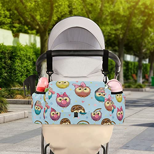 Wudan Niedliche Cartoon-Eulen-Baby-Kinderwagen-Organizer mit Schultergurt, Wickeltasche, Baby-Essentials, universelle Passform für die meisten Kinderwagen