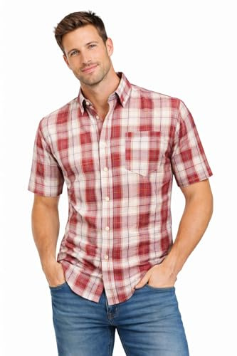 Men's Checked Shirt Mens Shirts Short Sleeve Cotton Casual Shirt for Men