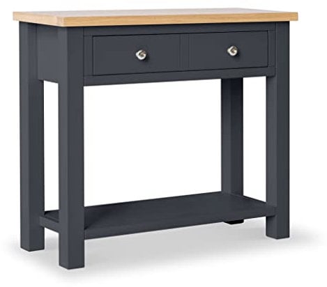 RoselandFurniture Farrow Charcoal Tall Console Table for Hallway with Storage & Oak Top Large Wide Painted Solid Wooden Hall Telephone Stand with Drawer for Living Room Bedroom or Kitchen