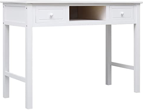 Schreibtisch Computertisch PC-Tisch mit 2 Schubladen und 1 offenes Fach, klein Sekretär Kleiner Raum Bürotisch Arbeitstisch für das Heimbüro, Weiß 108x45x76 cm Massivholz Paulownia