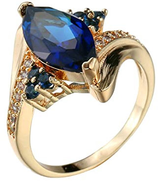 Daesar Damen Ringe Verlobung, Ring Vergoldet mit Königsblau Marquise Zirkonia Gold Ring Frauen Jugendstil Gr.60 (19.1)