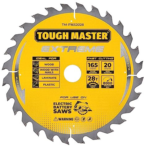 Circular Saw Blade 165mm Professional TCT Mitre Saw Circular Saw Blade 165 x 20 x 28T Ideal for Wood, Wood With Nails, Laminate, Plastic, Fits Bosch Makita Dewalt TOUGH MASTER