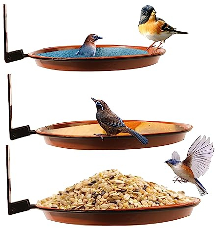 AUTUUCKEE Bird Feeder with Tray, Hanging Bird Bath Fence Attracting Balcony Wall Mounting Bird Tables for the Garden DIY Deck with Iron Ring Bird Feeder(3 Ring+3 Tray+1bag Screw+1bag Clip)