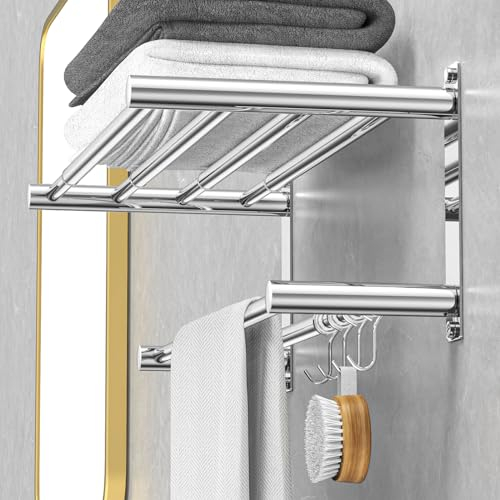 Dehnbare 17-30 Zoll Handtuchstange für Badezimmer Küche Handtuchhalter Geschirrtücher Aufhänger SUS304 Edelstahl Wandhalterung Kein Bohrer Sjustable (Handtuchhalter mit beweglichem Haken)