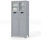 COSTWAY Armario de Baño de Suelo con 4 Puertas, Gabinete de Baño Independiente con 2 Puertas de Vidrio, 2 Cajones y Estantes Ajustables, Organizador Multifuncional para Cocina, Salon (Gris, 2 Cajones)