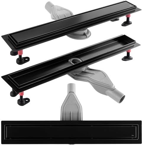 Rea Duschrinne Neox SuperFlow Schwarz 60 Edelstahl Duschablauf Siphon Bodenablauf für Badezimmer Dusche Bodenablauf (Mattschwarz)