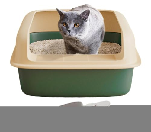 Fukamou Hochseitige Katzentoilette, Katzenklo Ohne Deckel, Katzentoiletten Für Katzen Im Innenbereich, Oben Offene Katzentoilette Mit Hoher Wand Und Schaufel, Für Die Meisten Katzen