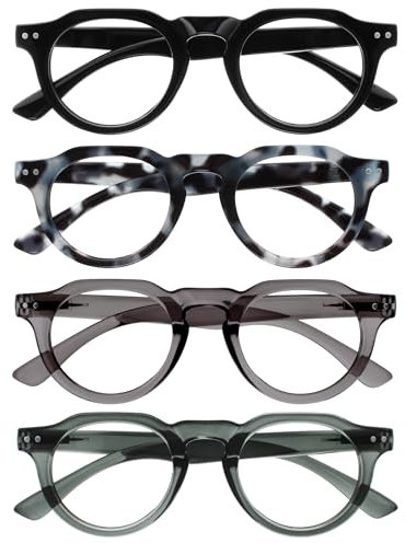 OPULIZE RIO Lesebrille mit Blaulichtfilter - 4er Pack - Rahmen Oben Flach - Schwarz, Blue Tortoiseshell, Grün, Grau - Damen & Herren - BBBB53-1367 - +3.50