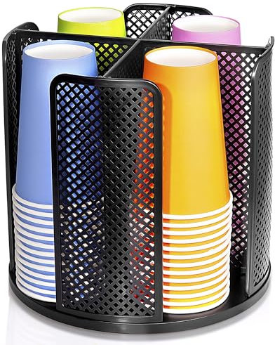 wymulot Distributeur Rotatif de gobelets en Papier, Porte-gobelet avec 4 Compartiments, Distributeur de Tasse à café jetable Amovible, Rangement de Tasses en Plastique et Support de Couvercle pour