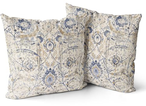 Snylcce Boho Floral Wurf Kissenbezug 45x45 cm Set von 2 Böhmische Vintage Blumen Kissenbezüge Samt Doppelseitiger Druck Dekorative Kissenbezüge für Wohnzimmer Schlafzimmer Sofa Home Decor (Elfenbein)