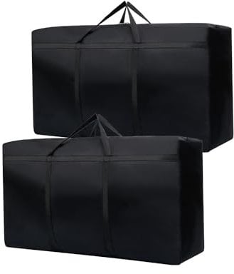 Hniuyun 2 Pack Black Large Storage Bag for Moving, Multipurpose Water-Resistant Storage Bags with Reinforced Handles & Zippers for Traveling/Camping (180L)