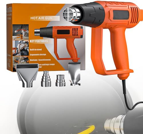2000W Heat Gun Hot Air Gun Kit for Paint Stripping, Candle Making, DIY Crafts, Shrinking PVC & Soldering, 300°C & 600°C Variable Temperature, Includes 4 Nozzles, Overload Protection, Red