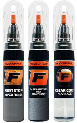FIRANTO Lackstift Autolack Reparaturset für Tesla Motors PN01 Stealth Grey - 3-in-1 Autolack Kratzer Reparaturstift 15ml Grundierung, Klarlack