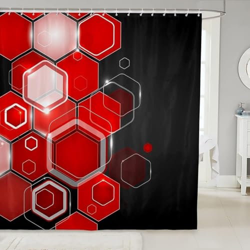 PUOJIEAT Duschvorhang 120x200 Geometrie Sechseck, 3D Shower Curtains Geometrie Sechseck Duschvorhänge Anti Schimmel Wasserdicht, Badewanne Vorhang Waschbare Badezimmer Vorhänge mit 8 Haken qq2082
