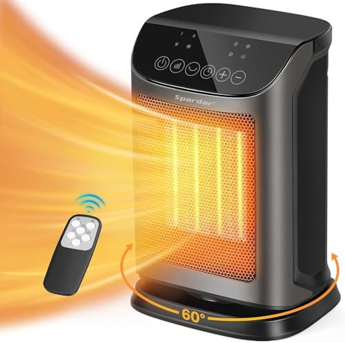Spardar 1800W Calentador Electrica Bajo Consumo, Calefaccion con 4 Modos, Modo ECO, Temporizador 12H, Control Remoto, Oscilación de 60°, Protección contra Sobrecalentamiento e Inclinación