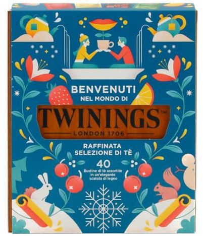 Twinings, Selezione di Tè Pregiati, Quattro Varietà dal Sapore Autentico e Avvolgente, Ingredienti Naturali, Idea Regalo, Edizione 2024, Confezione in Legno da 40 Filtri