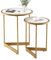 GIANTEX Set mit 2 Beistelltischen, stapelbar, Tischplatte mit Marmoreffekt, dreieckige Basis aus Metall, runde Couchtische für Wohnzimmer, Schlafzimmer, Weiß + Gold