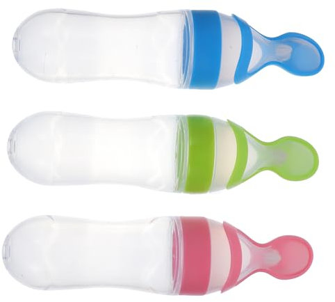 GARVALON Feeder Flasche Für Baby 3 Stücke Silikon Reis Paste Flaschen Säuglingsnahrung Fütterung Löffel Baby Geschirr Werkzeuge Püree
