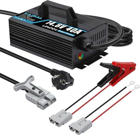 14.6V 40A Chargeur de Batterie LiFePO4, 12V Chargeur de Batterie Lithium 40A Chargeur de Lithium LiFePO4, pour Bateau, Moteur de Trolling, Camping, énergie Solaire