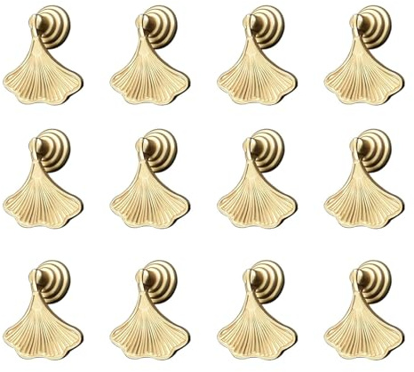 Yuiturt 12pcs Ginkgo Leaf Shape Knob Handles, 2x1.92 Inch, Golden Drop Pendant Pull Handle Zinc Alloy Drawer Single Hole Knobs Furniture Knob Handles for Dresser Drawer Wardrobe Cupboard Cabinets